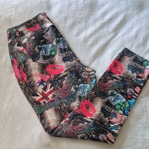 Graphic Print Faxu Leather with Lip & Flag Graphics- Multicolor Sz. 14